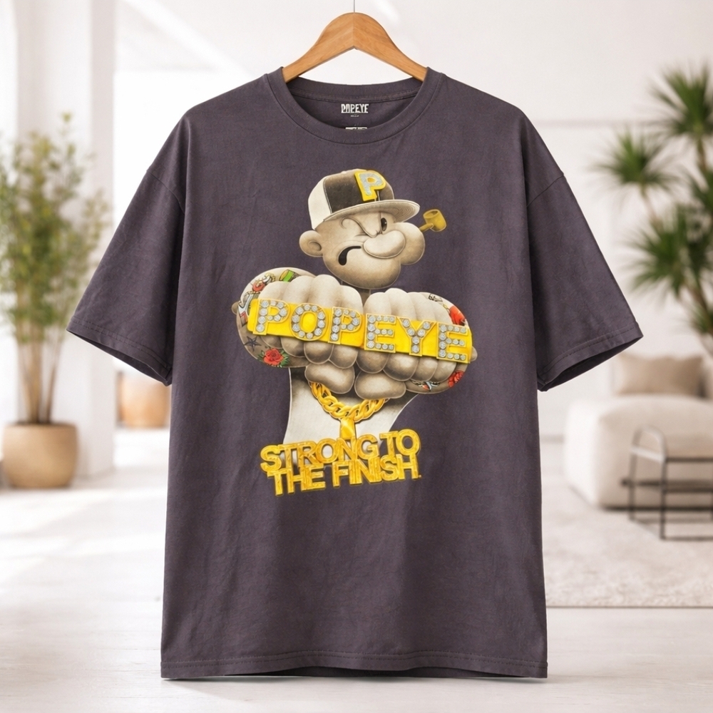 Popeye Graphic Tee 2XL Dark Gray Strong To The Finish Cartoon Streetwear
